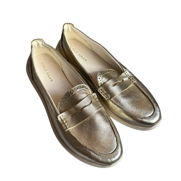 NEW Cole Haan Women's Zerogrand Meritt Leather Metallic Gold Loafer - Size 8 - Picture 4 of 9